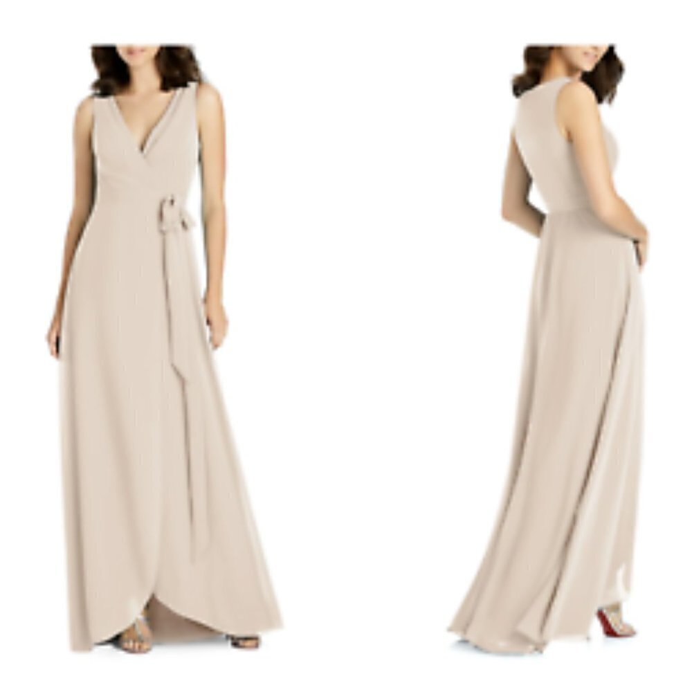 Jenny Packham V-Neck Sleeveless Tulip Hem Bridesmaids Wrap Maxi Dress 18 Cream